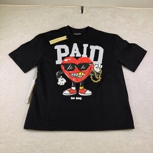 Reason Brand Mens Paid Heart Graphic T-Shirt Black Chenille Applique Size M NEW